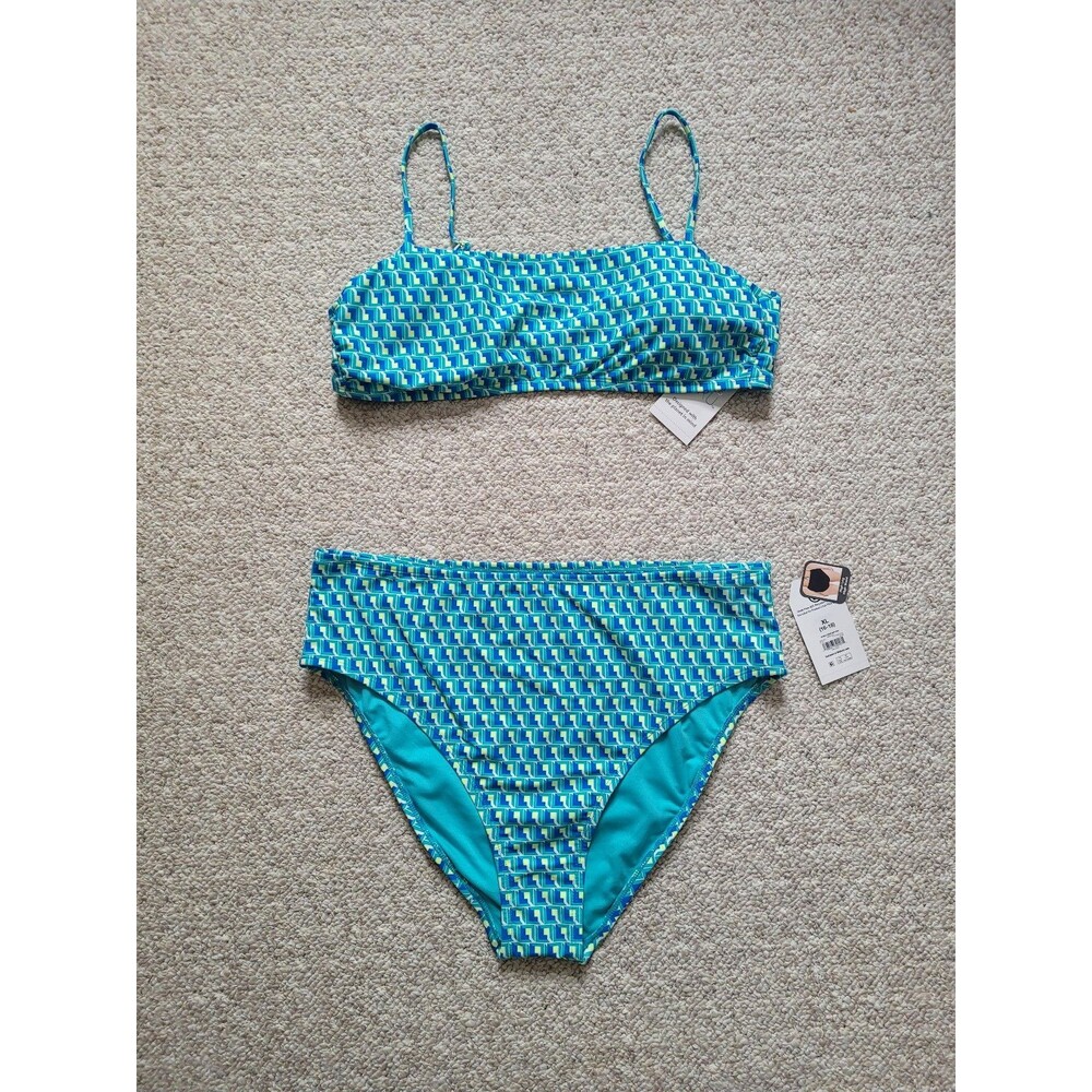 Time and Tru Blue Green Geo Print Bikini Set Women's XL 16-18